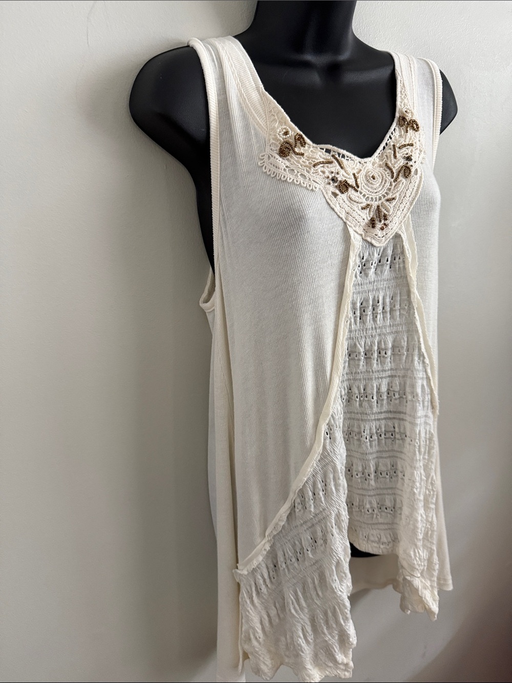 Knox Rose Cream Crochet Trim Tank Top Boho Cottage Core Size Large - Picture 5 of 13